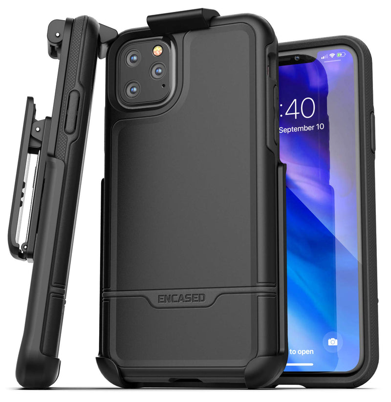 Encased iPhone 11 Pro Max Belt Clip Holster Case (2019 Rebel Armor) Heavy Duty Protective Full Body Rugged Cover with Holder (Black) Black