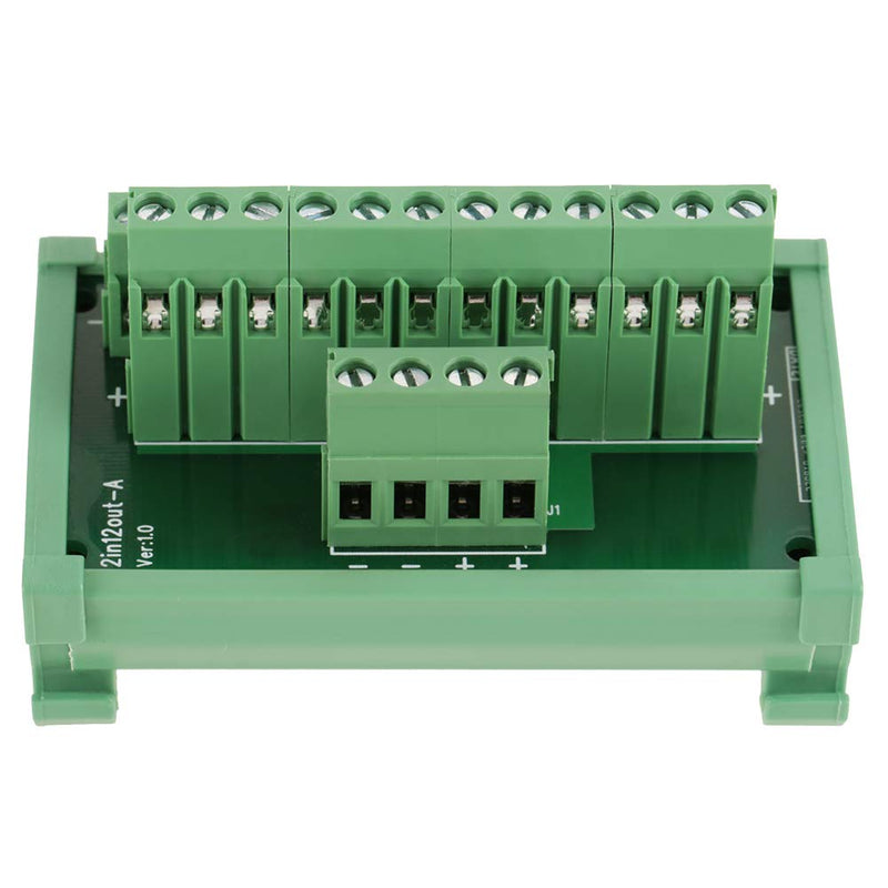 2 in 12 Out Power Supply Breakout Board Adapter DIN Rail Mount Port Terminal Module for PLC Power Amplifier
