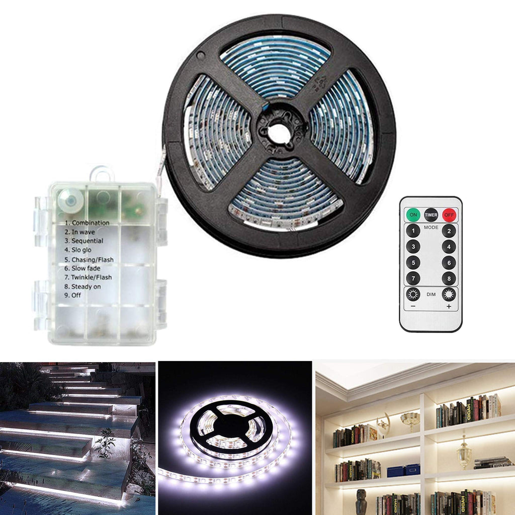 [AUSTRALIA] - Battery Operated Led Strip Lights with Remote Controller,3M/9.8ft SMD Waterproof Flexible Strip Lighting for Indoor Outdoor, tv,Desk Table,Dining Bed Room,Boat,Kitchen,Christmas (White) White 