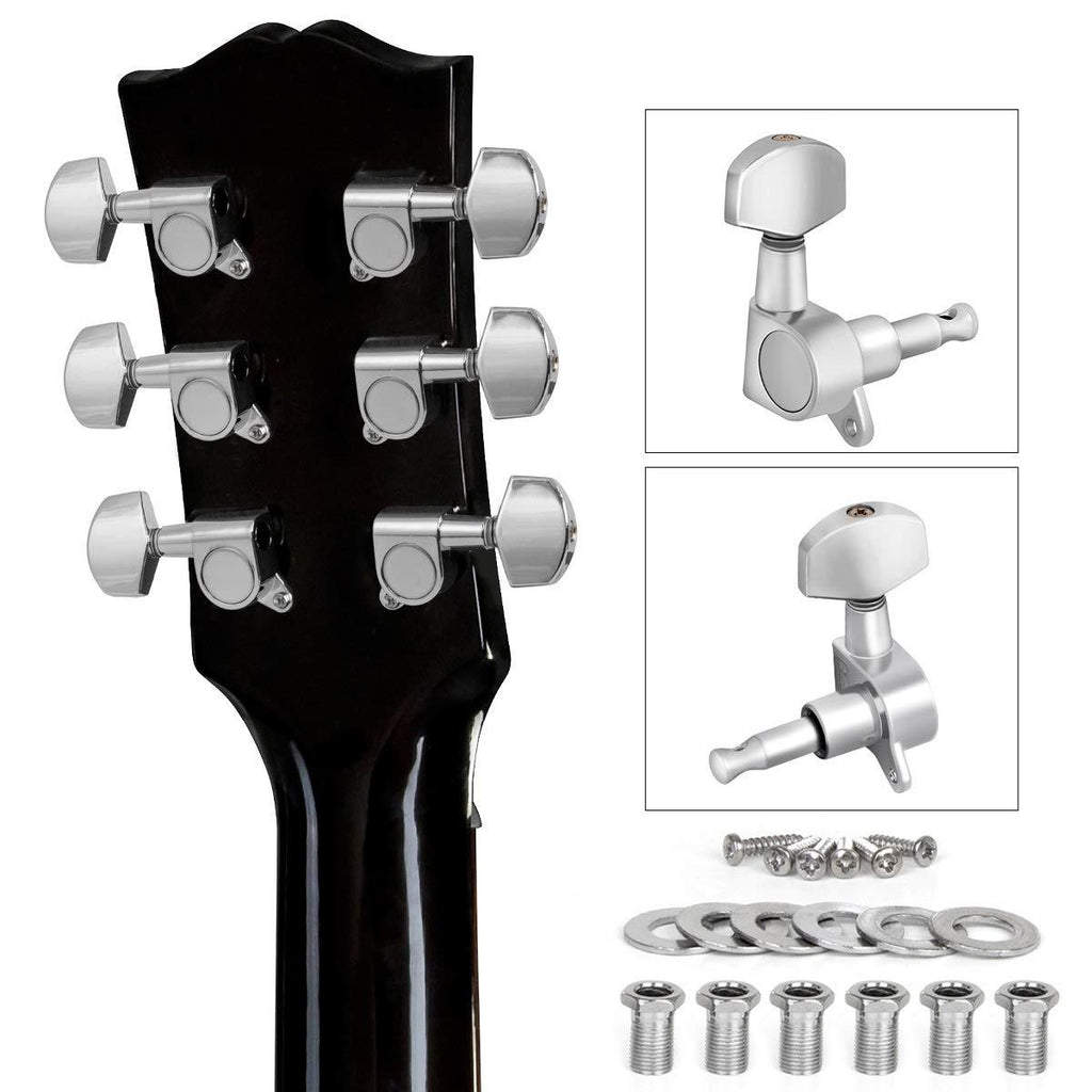 lotmusic Guitar Tuning Pegs, Tuners Machine, 18:1 3L3R, Tuner Keys Heads, Closed Chrome for Guitars Luthier DIY Repair (Shape A) Shape A