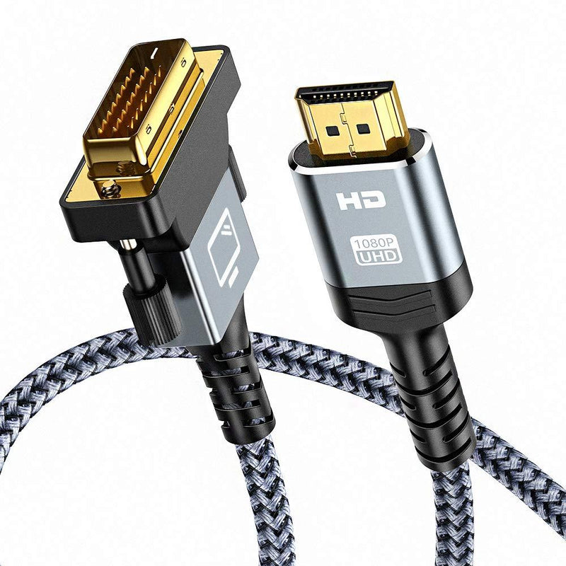 HDMI to DVI Cable Bi-Directional Nylon Braid Support 1080P Full DVI-D Male to HDMI Male High Speed Adapter Cable Gold Plated for PS4, PS3 HDMI Male A to DVI-D 6feet