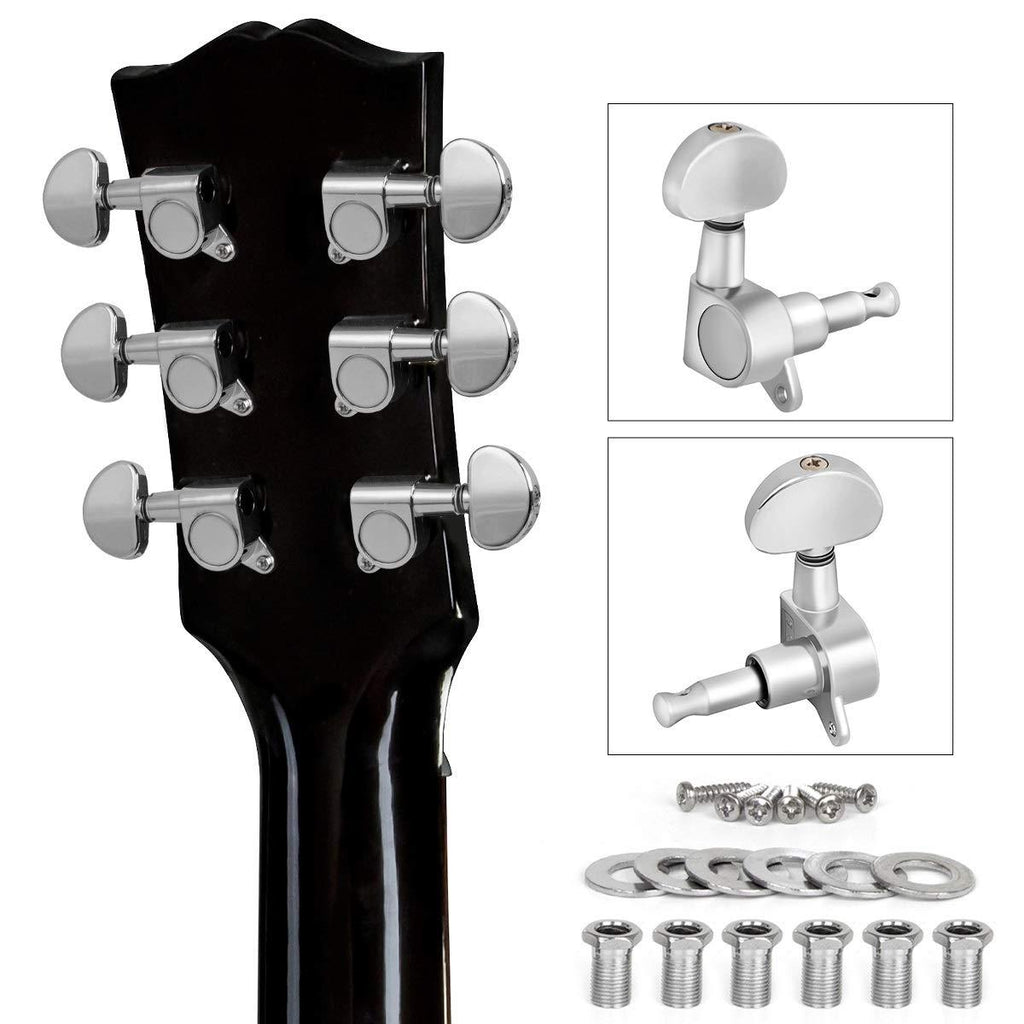 lotmusic Guitar Tuning Pegs, Tuners Machine, 18:1 3L3R, Tuner Keys Heads, Closed Chrome for Luthier DIY Repair (Shape A) Shape A