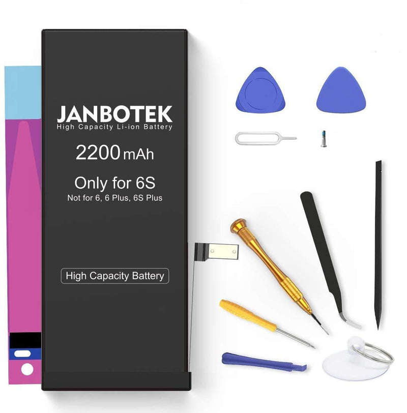 2200mAh Replacement Battery for iPhone 6S, Model A1633, A1688, A1700 JANBOTEK High Capacity Li-ion Battery with Complete Repair Tool Kits - 24 Months Warr