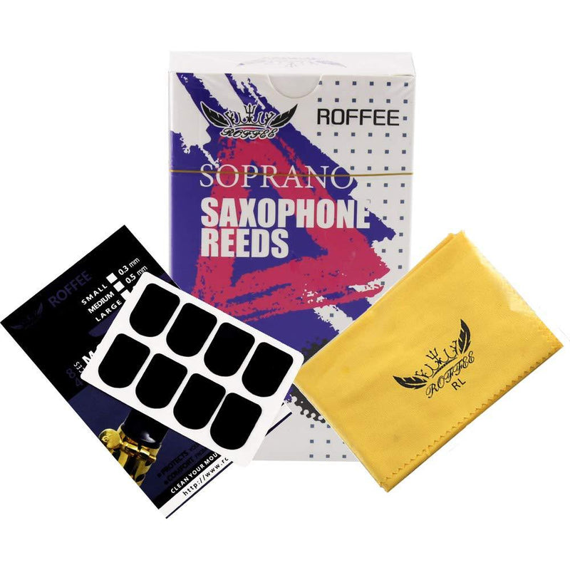 ROFFEE soprano sax saxophone reeds strength 3.0,10 pcs/box and 8 pcs 0.5mm mouthpiece cushions 10pcs soprano 3.0&8pcs mouthpiece cushions