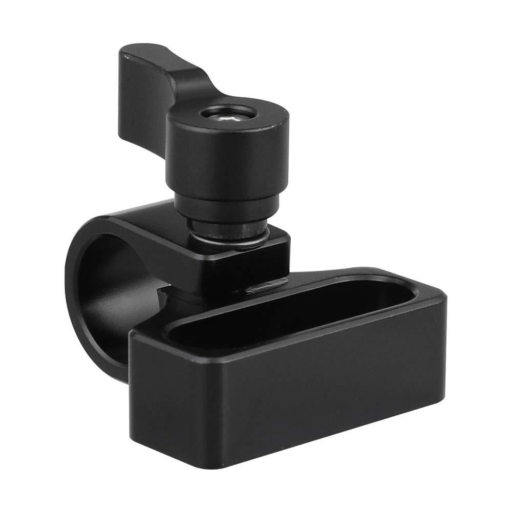 CAMVATE 15mm Single Rod Clamp Extension Adapter Install on Two 1/4-20 Thread Hole for DSLR DIY Accessory(Black Knob)