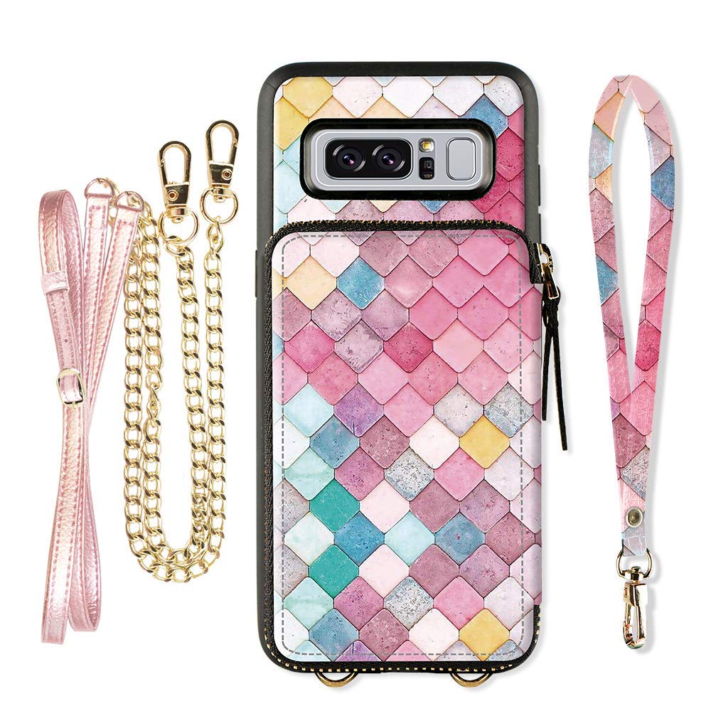 Samsung Galaxy Note 8 Wallet Case, ZVE Galaxy Note 8 Case with Credit Card Holder Crossbody Chain Leather Zipper Purse Protective Shockproof Case Cover for Samsung Galaxy Note8 6.3 - Mermaid Wall