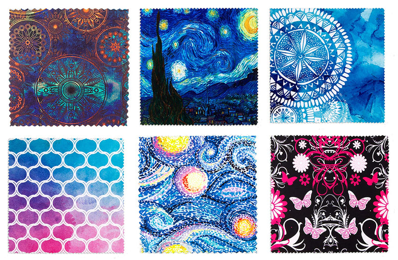 [AUSTRALIA] - Pattern Printed Soft Microfiber Cleaning Cloths 6 Pieces for Eyeglasses, Camera Kens, Cell Phones, CD, DVD, Computers, Tablets, Laptops, Telescope, LCD Screens and Other Delicate Surfaces Cleaner 6 Pieces(patterns Randomly Sent) 