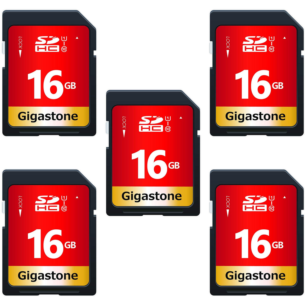 Gigastone 16GB 5 Pack SD Card UHS-I U1 Class 10 SDHC Memory Card High-Speed Full HD Video Canon Nikon Sony Pentax Kodak Olympus Panasonic Digital Camera SD 16GB U1 5-Pack