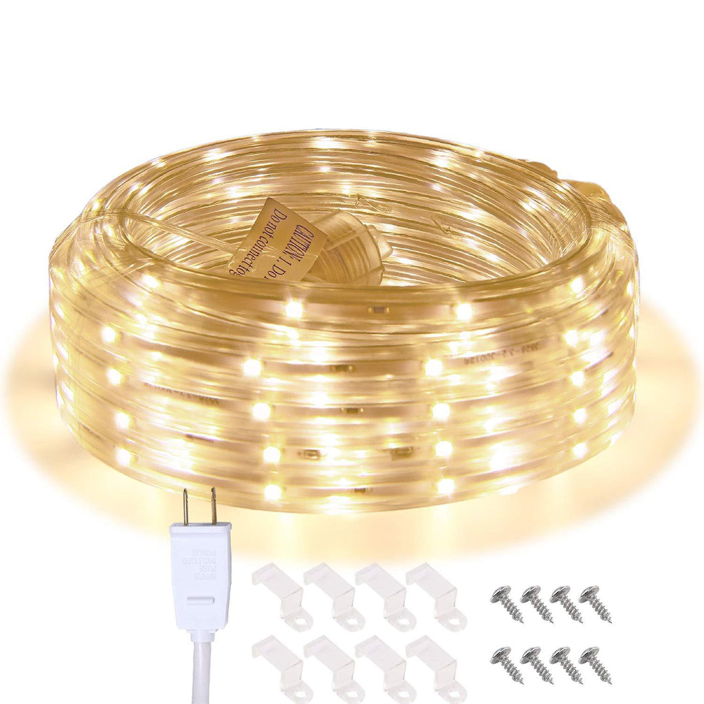 LED Rope Lights, 16.4ft Waterproof Connectable Strip Lighting, 3000K Soft White, Indoor Outdoor Mood Lighting for Home Christmas Holiday Garden Patio Party Decoration