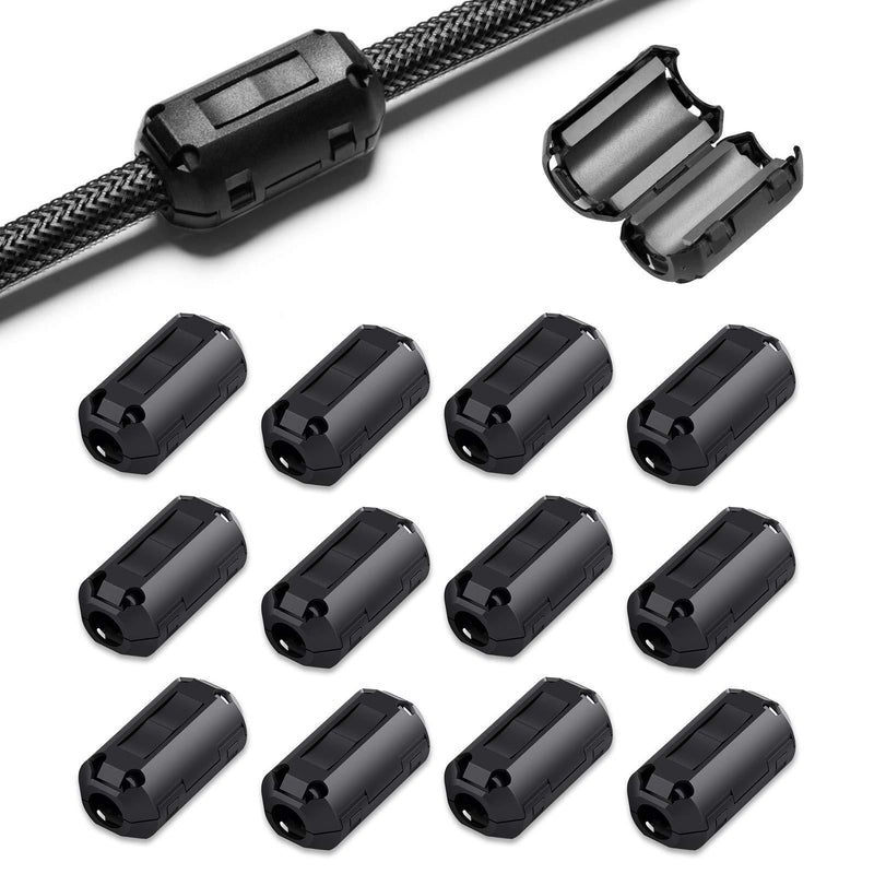EMI RFI Noise Filter Cable Ring, Roctee 12 Pcs Ferrite Choke Snap On Noise Suppressor Cable Clip Electronic Ferrites Core for 7MM Diameter Wire (Black)
