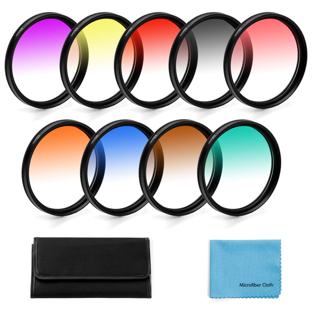 52mm Graduated Color Filters Kit 9 Pieces Gradual Colour Lens Filter Kit Set Accessory for Canon Nikon Sony Pentax Olympus Fuji DSLR Camera + Lens Filter Pouch +Lens Cleaning Cloth 52mm