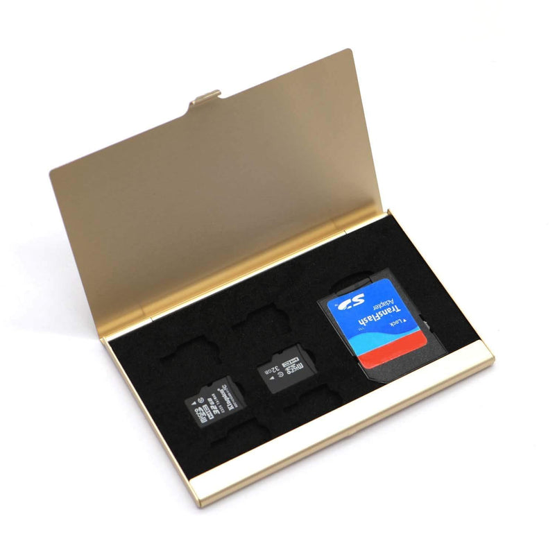 TF Card Case SIM Card Case,Gold Aluminum Memory Card Case Storage Box,with 6 Micro SD & 1 SD Cards Slots(Not Include SD Card),Waterproof SIM Card Protector Storage Box