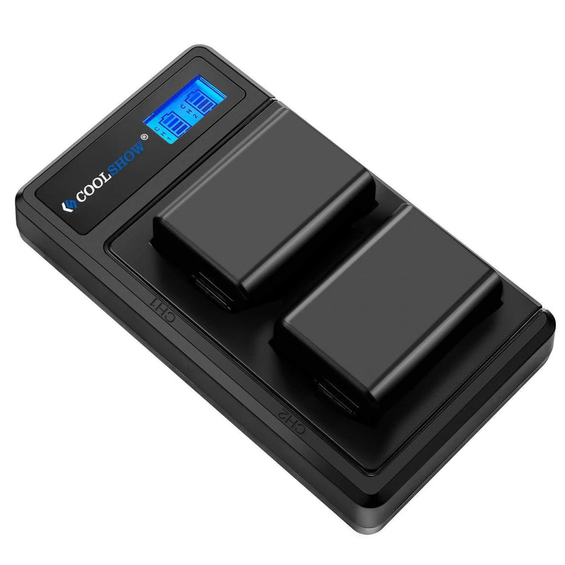 COOLSHOW NP-FW50 Battery Charger and 2 Packs NP FW50 Batteries for Sony A6500,A6400,A6300,A6000,A7,A7S,A7S2,A7II,A7RII,A7SII,A7R2,A55,A5100,RX10 Accessories and More