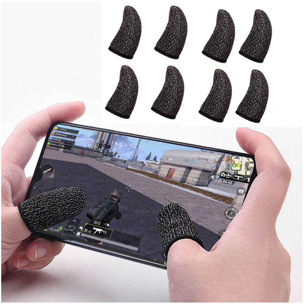 8PCS Mobile Game Controllers Finger Sleeve,Newchichi 0.01Inch Ultra-Thin Anti-Sweat Breathable Silver Fiber Sensitive Touch Finger Sleeve for PUBG/Rule of Survival,Compatible with iPhone/ipad/Android Black