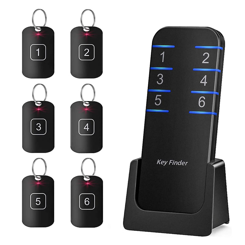 Key Finder, Stick on Remote Finder Locator | 6 Pack Key Finders That Make Noise, 95dB Beeper RF Wireless Wallet Car Key and TV Remote Control Finder | Item Remote Tracker for Wallet Phone and Glasses 6 PACK - Black [LATEST]