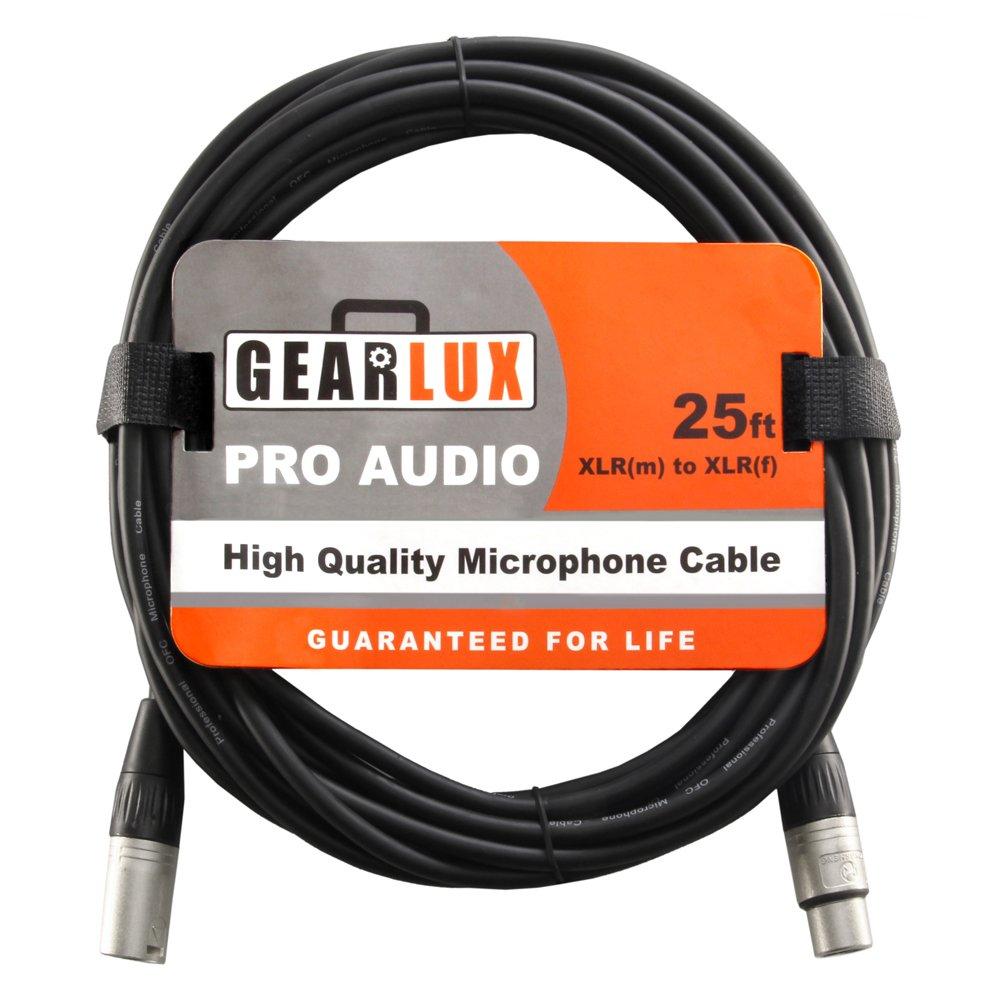 Gearlux XLR Microphone Cable Male to Female 25 Ft Fully Balanced Premium Mic Cable