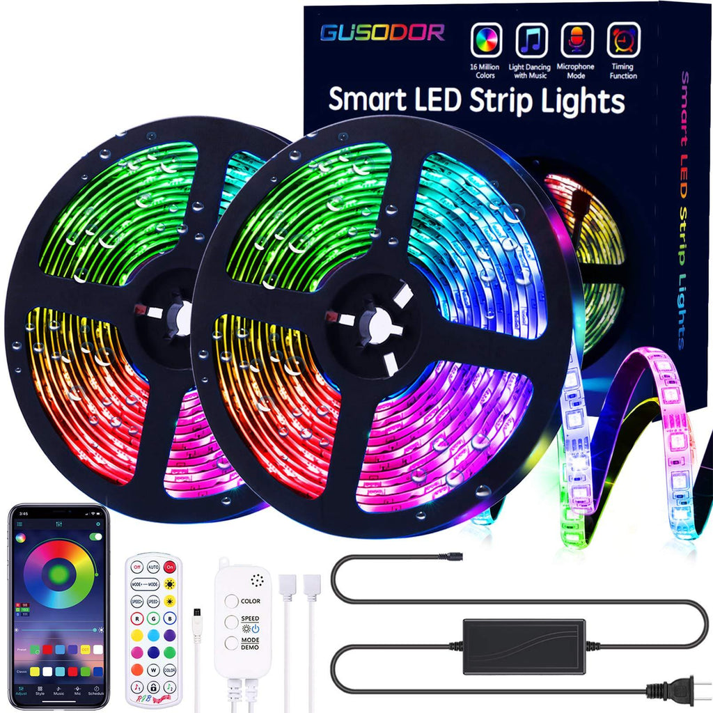 Gusodor Led Strip Lights 32.8 Feet Outdoor Led Lights Waterproof 300 LEDs Flexible Led Light Strips Color Changing Music Sync RGB Rope Light with Remote Smart Led Lights for Bedroom Home Kitchen