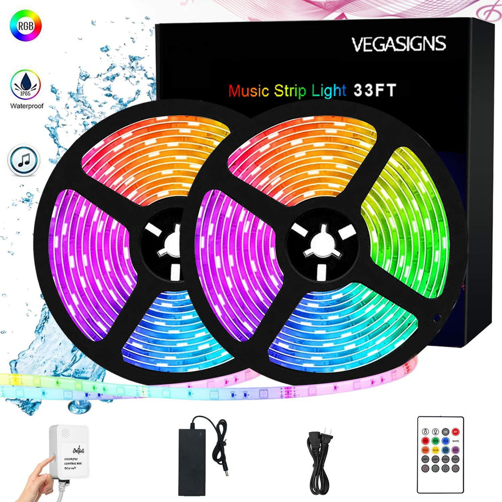 [AUSTRALIA] - LED Music Strip Light 32.8 FT/10M, VEGASIGNS Color Changing Light RGB Tape Light Strip with Music Sync, Full kit with 300 LEDs RF Remote Controller for TV, Party, Bedroom, Bar and Home Decoration 33 ft 