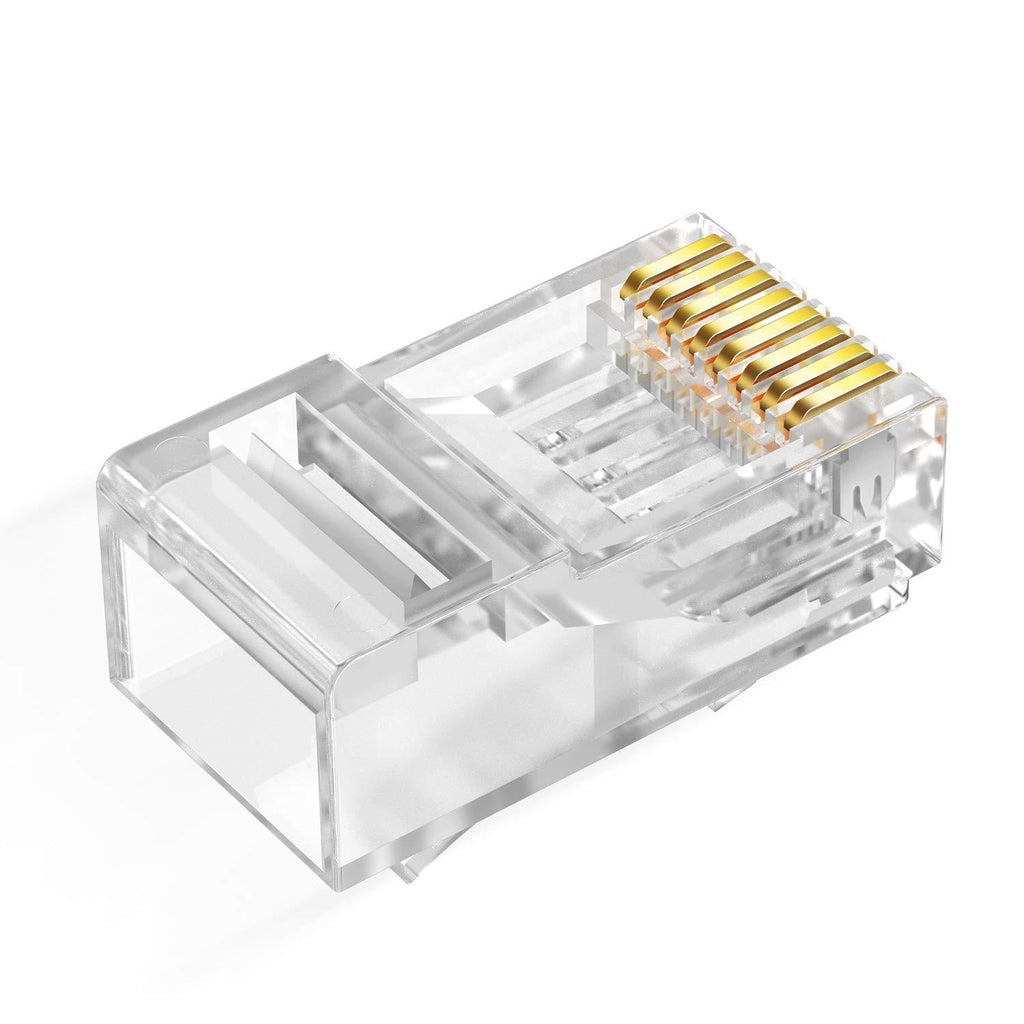 CAT6 RJ45 Connectors Ethernet End - Aucas Gold-Plated 8P8C UTP Network Plug for Solid Wire & Standard Cable Transparent Crimp Connector Cat6a Cable Insert (50-Pack) Cat6-UTP-1