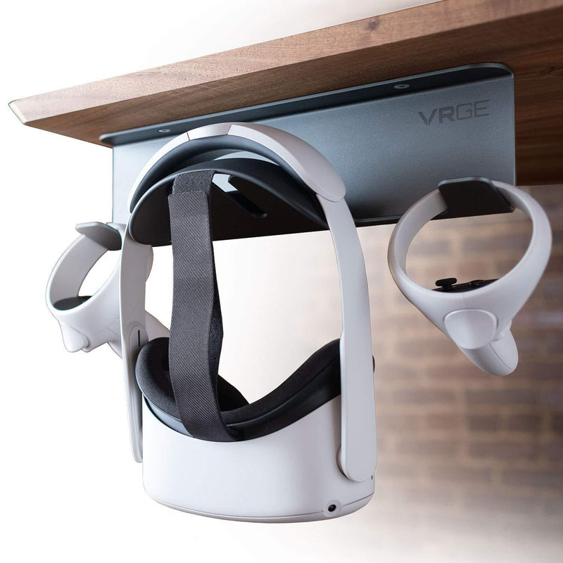 VRGE VR Stand Under Desk Storage Display Hook Organizer - Premium Metal - For Oculus Rift Oculus Rift S Quest 2, HTC Vive, Vive Pro, Playstation VR, Valve Index, Vive Cosmos and Mixed Reality Headsets