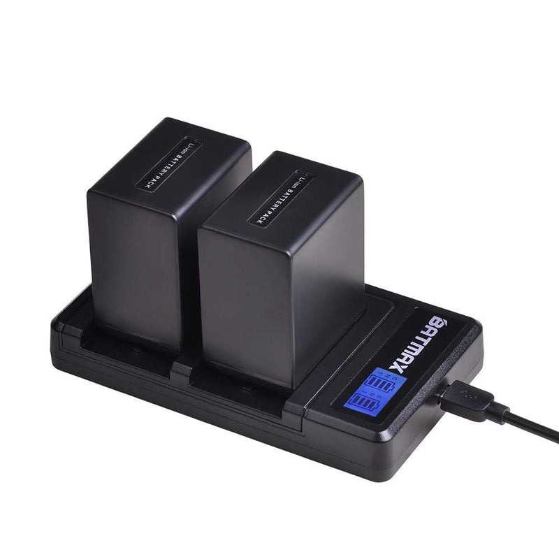 Batmax 2Pcs NP-FV100 Battery + LCD USB Dual Charger for Sony NP-FV70; DCR-SR15, SR21, SR68, SX44, SX85, FDR-AX100, HDR-CX110, HDR-XR160, HDR-CX360V, CX560V, CX700V, HDR-P