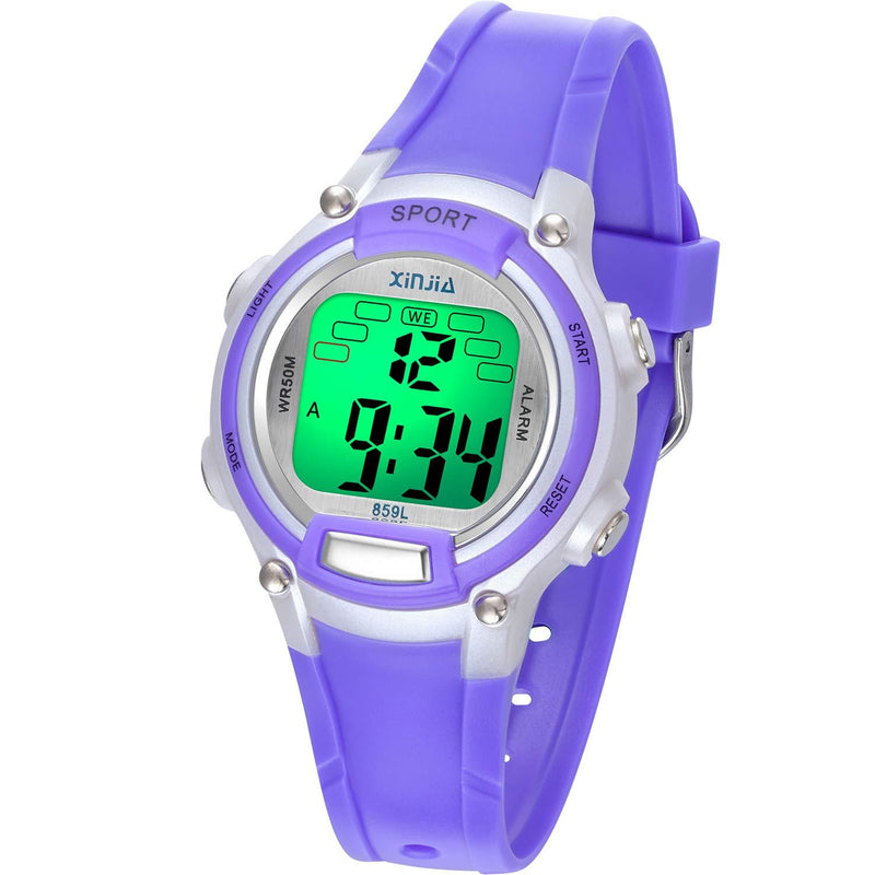 Kids Digital Watches for Girls Boys,7 Colors LED Flashing Waterproof Wrist Watches for Boys Girls Child Sport Outdoor Multifunctional Wrist Watches with Stopwatch/Alarm for Ages 5-14 Purple