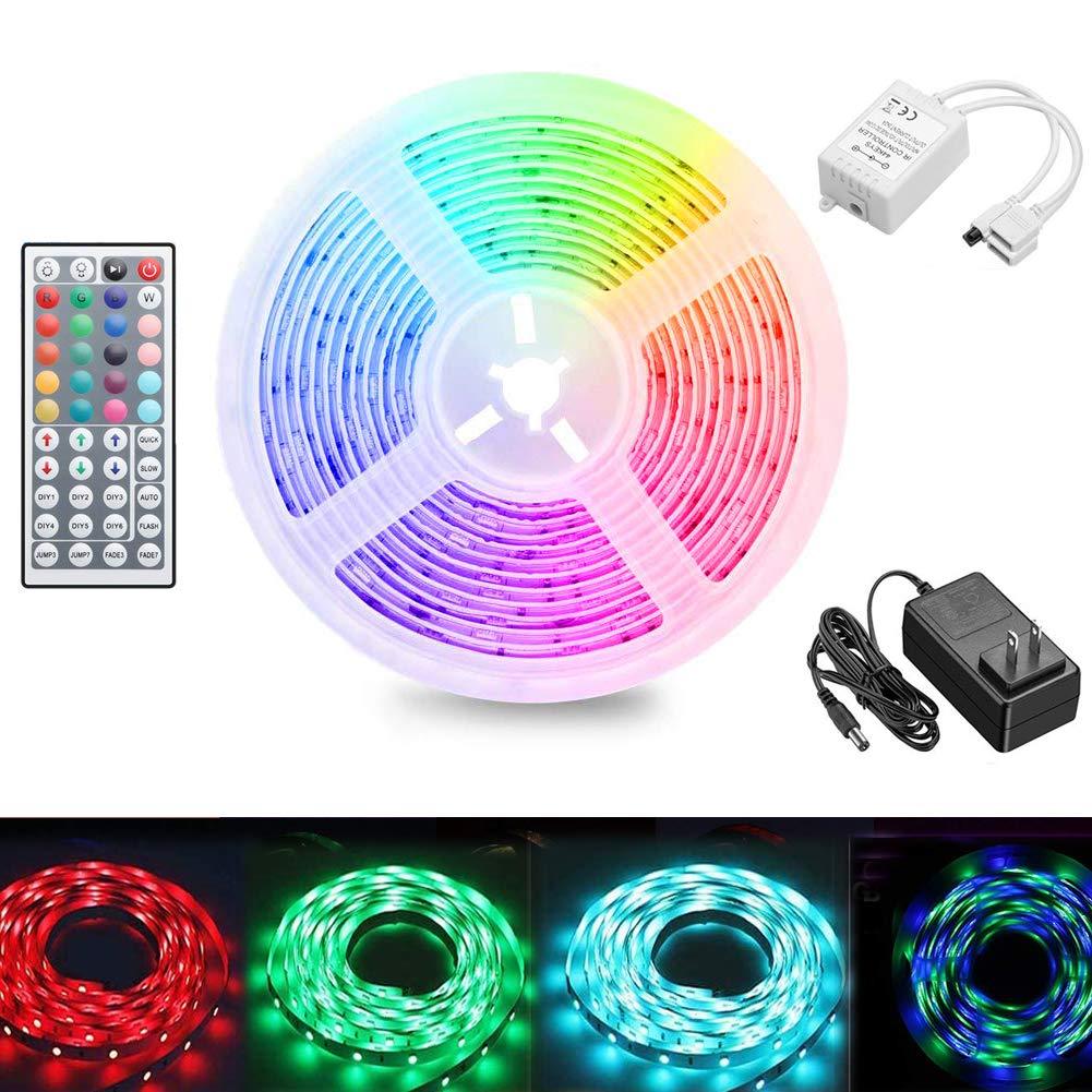 LED Strip Lights 16.4 Ft 2835 RGB Flexible Color Changing Full Kit with RF Mini Controller, LED Light Kits with 44-Key Remote Controller & Power Supply for Decoration 5m-2835
