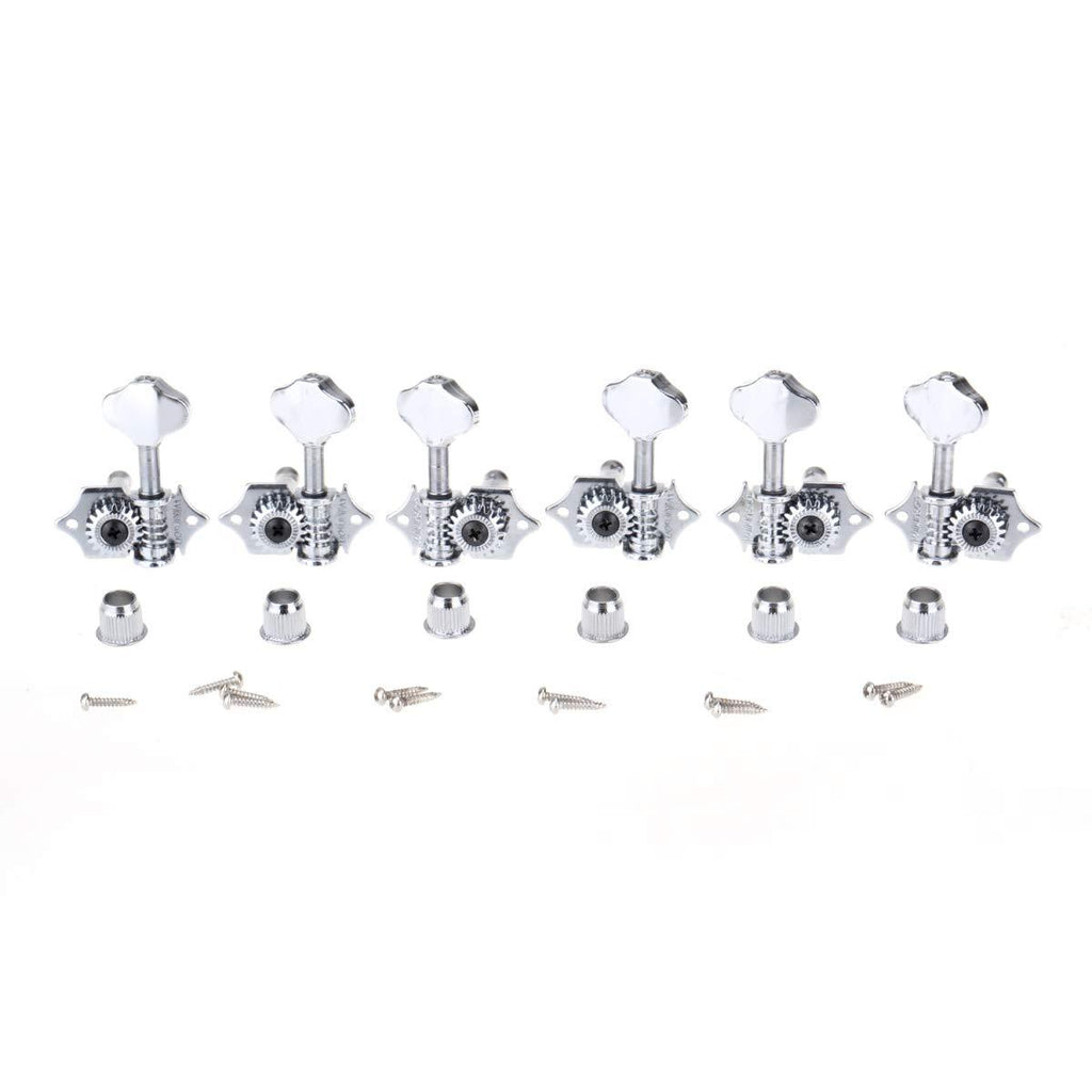 Wilkinson 3R3L Vintage Open Guitar Tuners Machine Heads Tuning Pegs Keys Set for Acoustic Guitar, Butter Bean Button Chrome