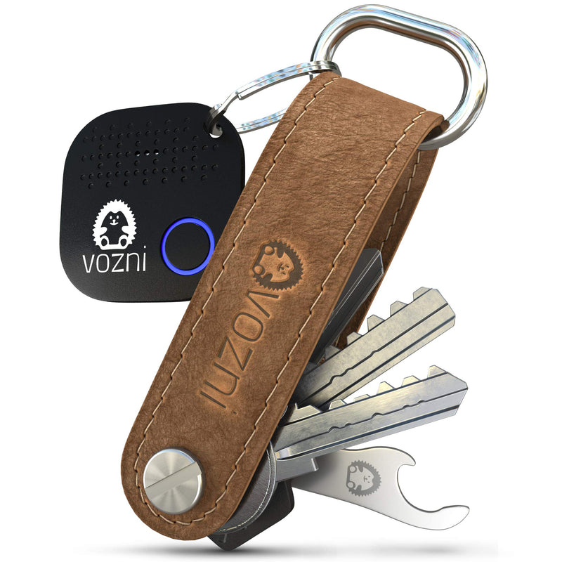 Vozni Key Organizer with Bluetooth Tag, Key Finder, Tracker, Locator, Premium Leather Key Holder, Perfectly Crafted Stainless Steel Bottle Opener, Dual Carabiner, Loop Piece for Belt Car Keys