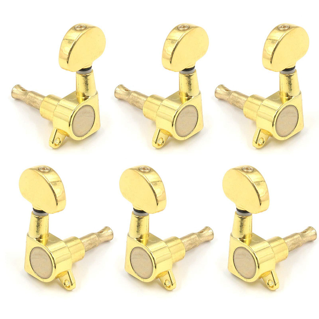 FarBoat 6Pcs Tuning Pegs Keys Tuner Sealed 3L+3R Guitar Machine Heads Tuner Knobs for Acoustic Electric Guitars with Screws Nuts Ferrules (Gold) gold