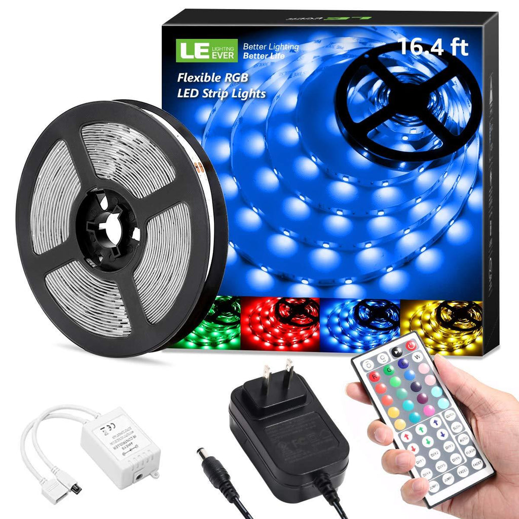 LE LED Strip Lights, 16.4ft RGB 5050 LED Strips with Remote Controller, Color Changing Tape Light with 12V Power Supply for Room, Bedroom, TV, Kitchen, Desk