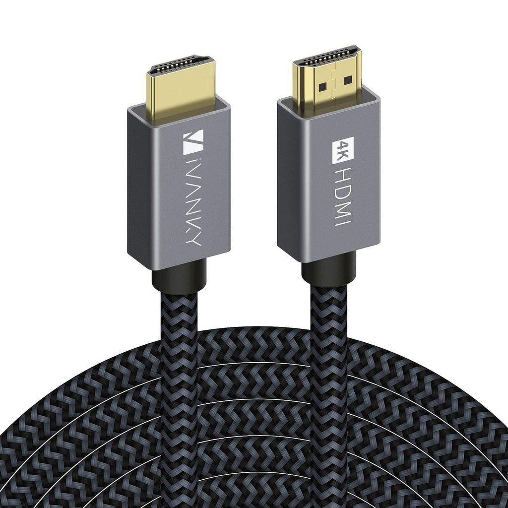 4K HDMI Cable 25 ft, iVANKY High Speed 18Gbps HDMI 2.0 Cable, 4K HDR, HDCP 2.2, 3D, 2160P, 1080P, Ethernet - Braided HDMI Cord, Audio Return (ARC) Compatible UHD TV, Blu-ray, PS4/3, Monitor, Projector 25 feet Aluminium Grey