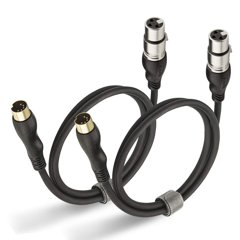 EBXYA MIDI 5-Pin Male to XLR 3-Pin Female Adapter Cable 3 Feet 2 Packs - Professional Gold-Plated MIDI to XLR Cable MIDI to XLR Female