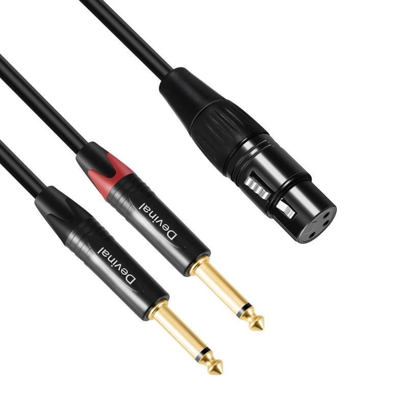 [AUSTRALIA] - Devinal XLR Female to Dual 1/4 Microphone Y Splitter Cable, XLR Female to Double Quarter inch 6.35mm Mono TS Plug Braided Shielded Mic Microphone Audio Converter Adapter 6 Feet 1.8m 6 FT 