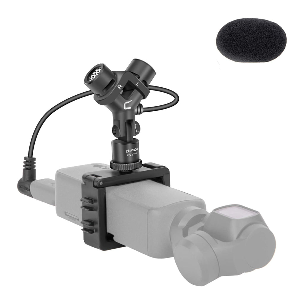 XY Stereo Microphone for Osmo Pocket,Comica CVM-MT06 Full Metal Dual Motion Microphone with Square Holder and 180°Adjustable Recording Direction, Accessories for DJI OSMO Pocket(3.5mm TRS Jack)