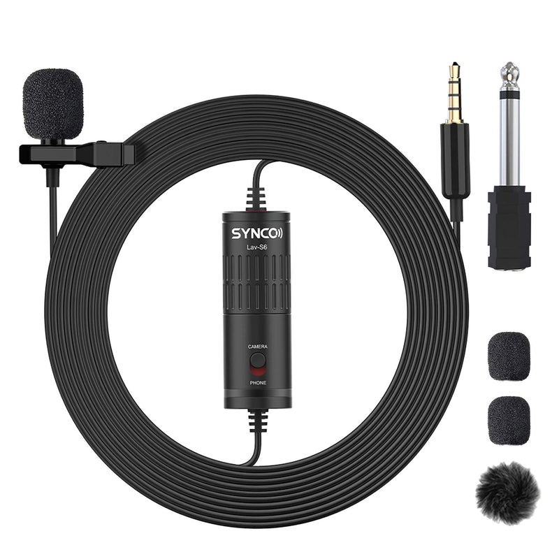 [AUSTRALIA] - [Official] Lavalier Lapel Microphone, SYNCO Lav-S6 Clip-on Omnidirectional Condenser Mic 19.7-feet/6-m 360° Pickup Compatible with Cameras/Phones/Camcorders/Audio/Recorders/Mixers/Laptops/PC 