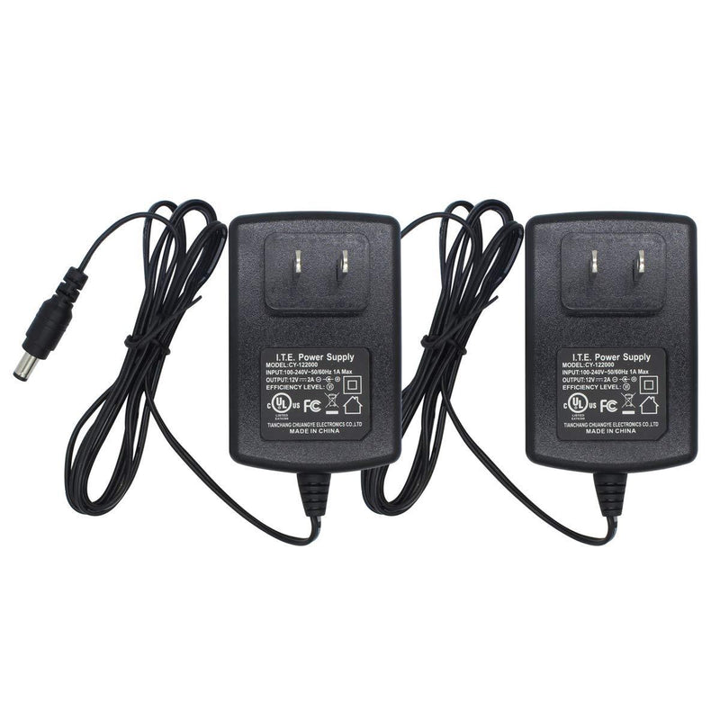 2-Pack AC to DC 12V 2A Power Supply Adapter 5.5mm x 2.1mm for CCTV Camera DVR NVR UL Listed FCC