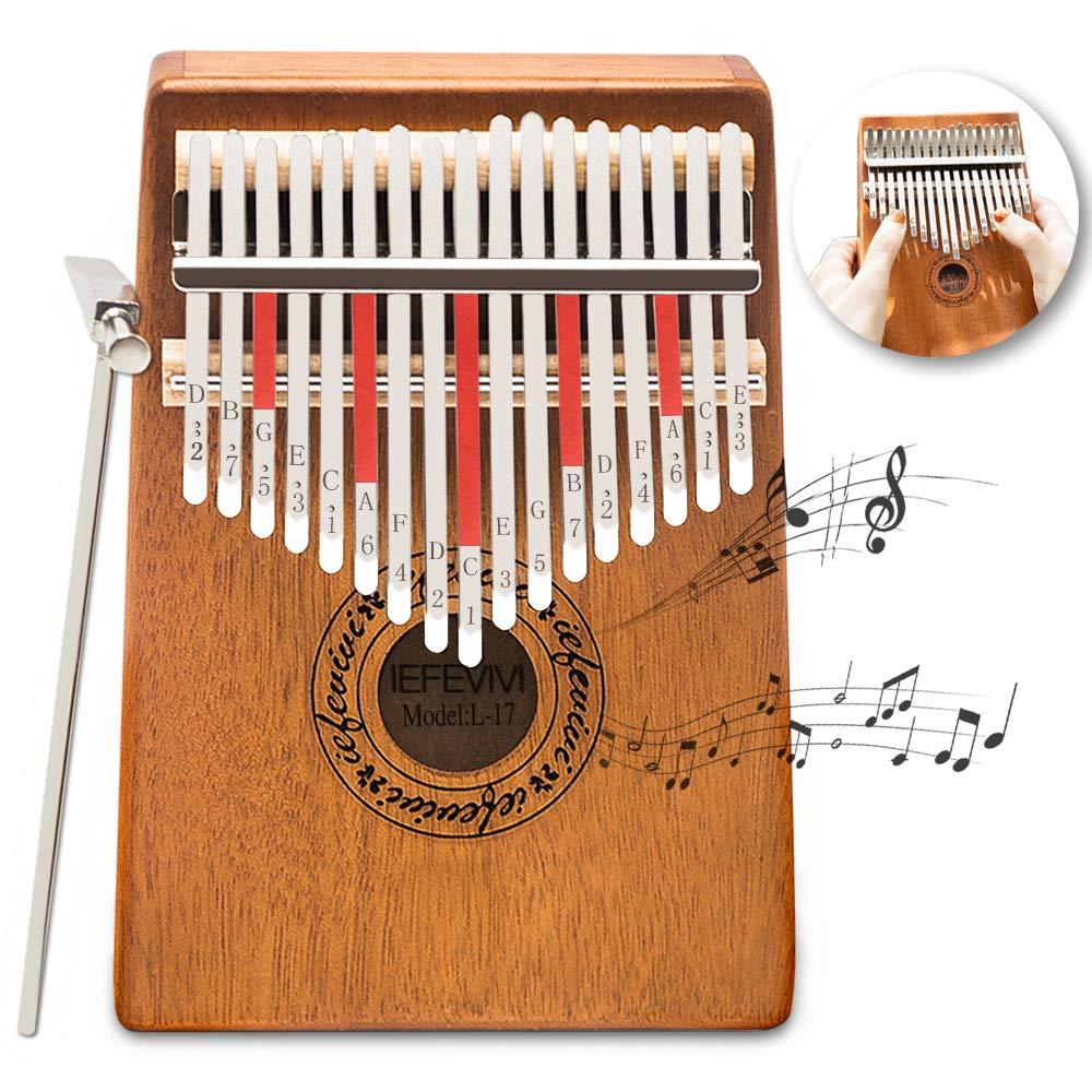 IEFEVIVI Kalimba 17 Key Thumb Piano - Thumb Pianos 17 Keys Mbira Kalimbas Made by Solid Mahogany with Tuning Hammer, Portable Thumb Piano Kalimba for Kids Beginners