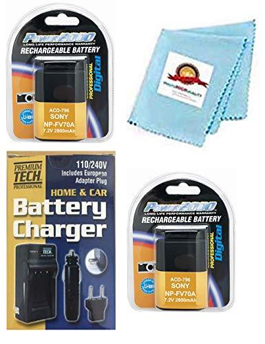 2X NP-FV70A Batteries + Charger for Sony FDR-AX40, FDR-AX45, FDR-AX53, FDR-AX55, FDR-AXP55, HDR-CX680, HDR-PJ680, FDR-AX60, FDR-AX30, FDR-AX33, FDR-AXP33, FDR-AXP35,