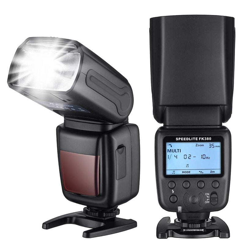 Powerextra Flash Speedlite with LCD Display, GN38 Off-Camera Zoom Flash for CA Nikon Pentax Panasonic Olympus and Sony DSLR Camera, Digital Cameras with Standard Hot Shoe