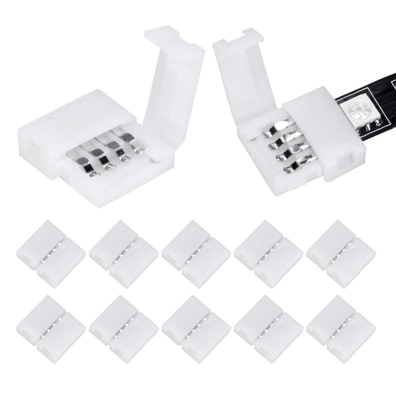 10Packs 4-Pin RGB LED Light Strip Connectors 10mm Unwired Gapless Solderless Adapter Terminal Extension for SMD 5050 Multicolor LED Strip (10Pack 4PIN RGB Connector)