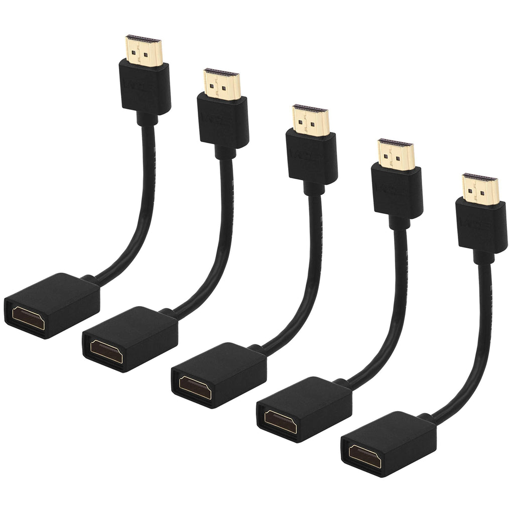 VCE Short HDMI Extension Cable Male to Female High Speed Swivel Adapter Gold Plated Converter Cable Compatible with Google Chrome Cast, Roku Stick and More, 5-Pack