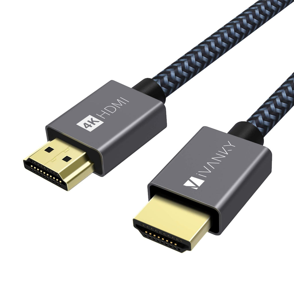 4K HDMI Cable 3.3 ft, iVANKY High Speed 18Gbps HDMI 2.0 Cable, 4K HDR, HDCP 2.2, 3D, 2160P, 1080P, Ethernet - Braided HDMI Cord, Audio Return (ARC) Compatible UHD TV, Blu-ray, Projector 3.3 feet Aluminium Grey