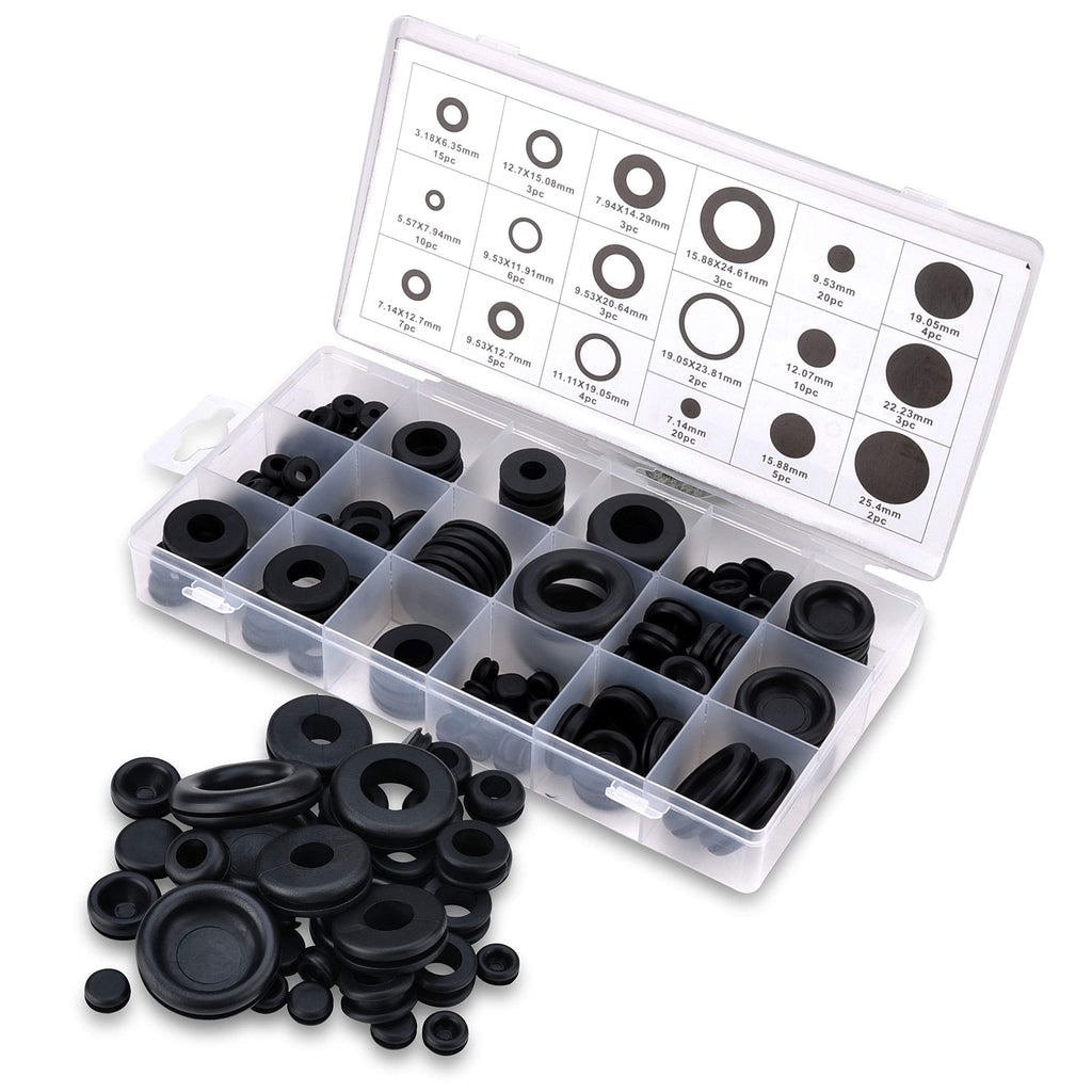 125PC Rubber Grommet Set 18 Sizes, Ring Gasket Rubber, Great Selection for a Variety of Uses (Planned and Unplanned) - Firewall Hole Plug Assortment Set Electrical Wire etc by Valchoose