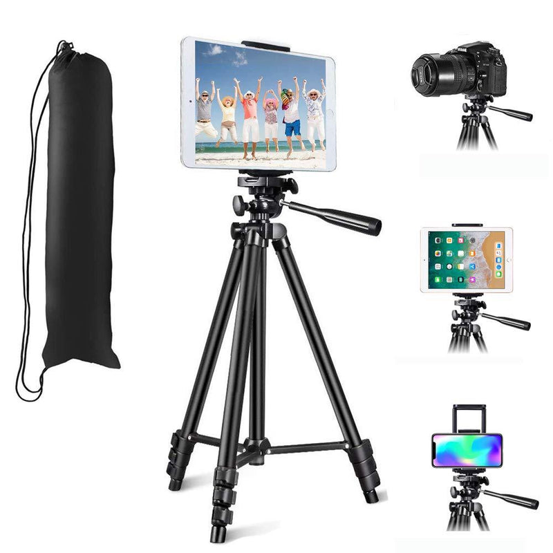 MOREVON Tripod for ipad, [Latest Upgrade] 53" Tripod for iPhone Camera Tablet, Lightweight Aluminum Tripod Stand with Remote, Universal 2 in 1 Phone/Tablet Holder, for Smartphone, Tablet, Camera Black