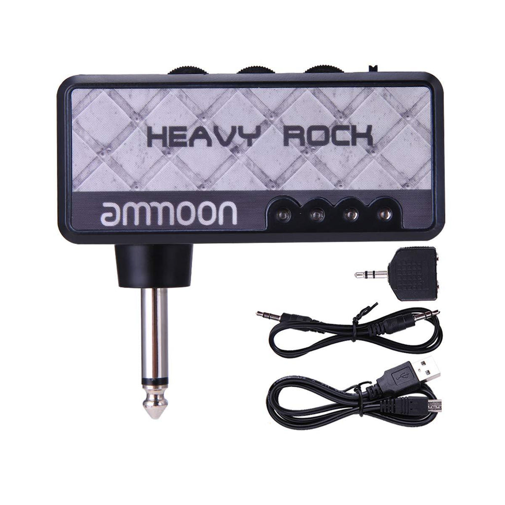 [AUSTRALIA] - ammoon Guitar Headphone Amplifier electric guitar amp 1/4 Inch Plug 3.5mm Headphone Jack & Aux In with Classic Rock Distortion Effect Built-in Rechargeable Battery-Grey gray 