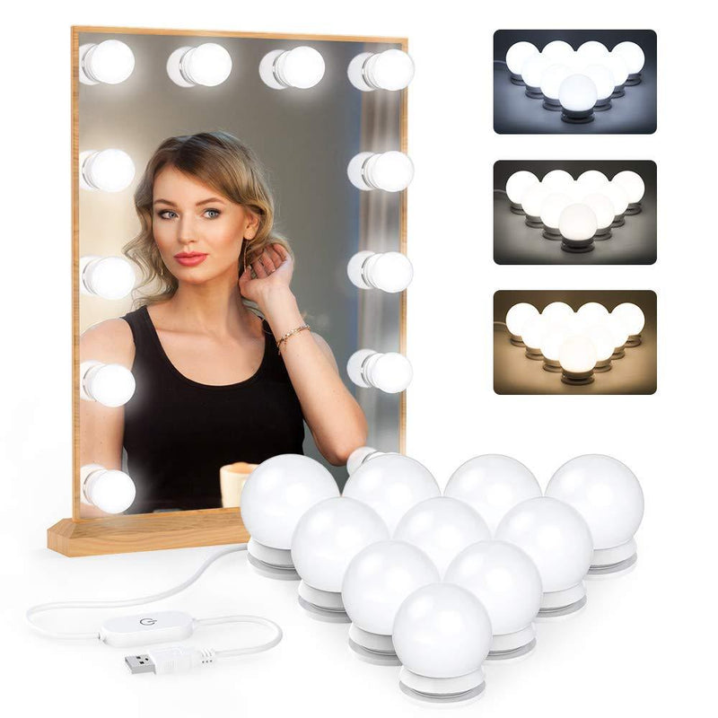 [AUSTRALIA] - BTF-LIGHTING Makeup Mirror Vanity LED with 10 Dimmable Light Bulbs Kit USB Charging Port with 3 Levels Adjustable Brightness 5m(16.4ft) Hollywood Style Make up Dressing Table Lights 