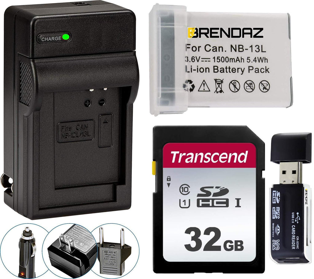 BRENDAZ NB-13L Battery Pack and Charger Bundle Kit with SDHC 32GB Card and Reader Works with Canon G1 X Mark III, G5 X, G5 X Mark II, G7 X, G7 X Mark II, G7 X Mark III, G9 X, G9 X Mark II Camera