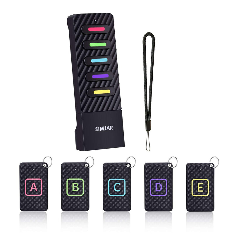 Upgraded Key Finder with Lanyard, Simjar Wireless RF Item Locator Tracker Support Remote Control, 1 RF Transmitter and 5 Receivers - Pet/Wallet/Phone/Glasses Tracker