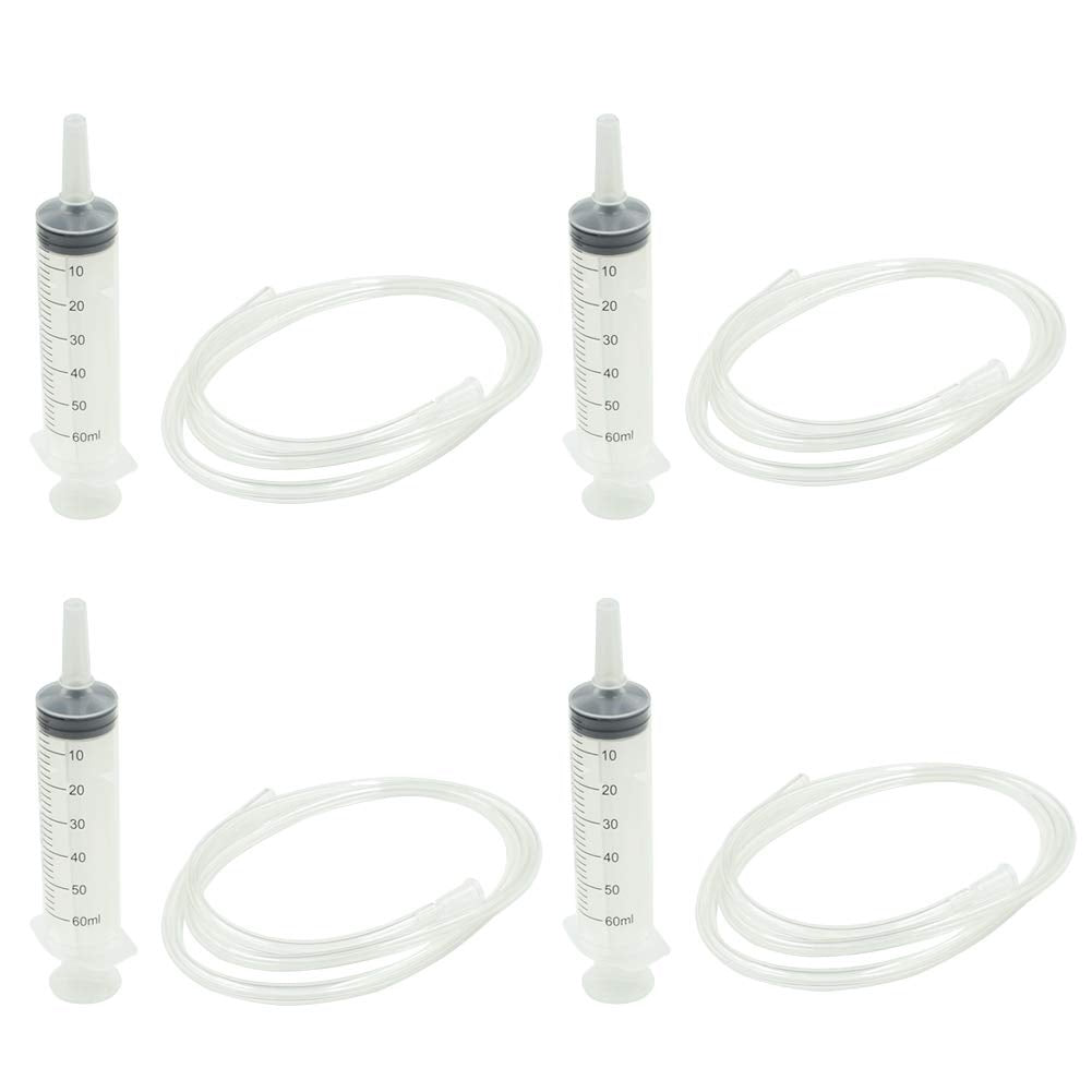 Dasunny 4 Pcs 60ml Lab Sample Injection Syringes with 39.4 Inch Tube, Plastic Garden Syringe for Scientific Labs, Watering, Refilling